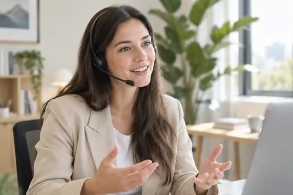 Une agente de notre service client au téléphone avec un client